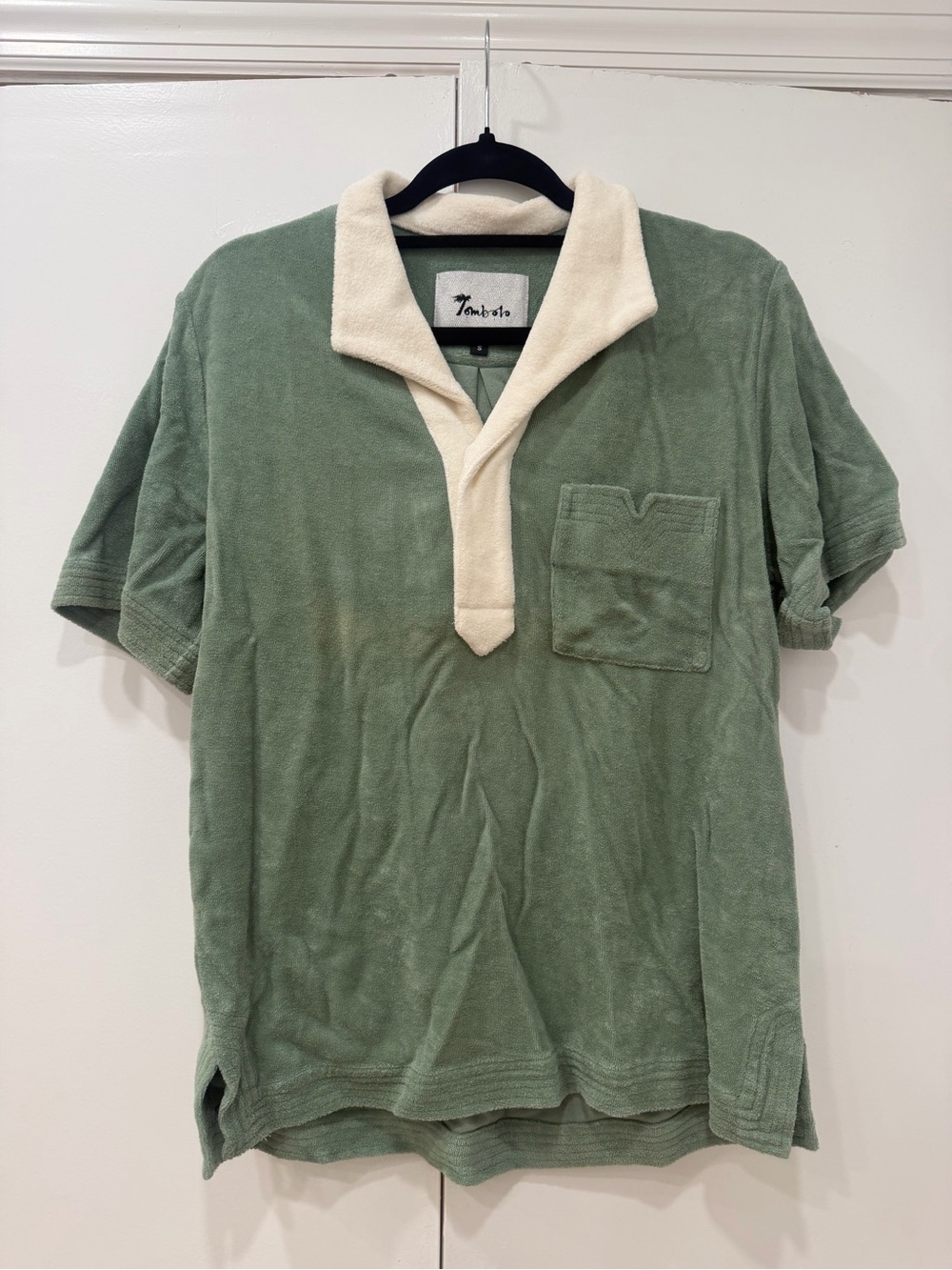 Tombolo Men's Green Terry Polo with Cream Collar